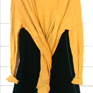 Deep Teal Velvet Skirt with Mustard Cardigan